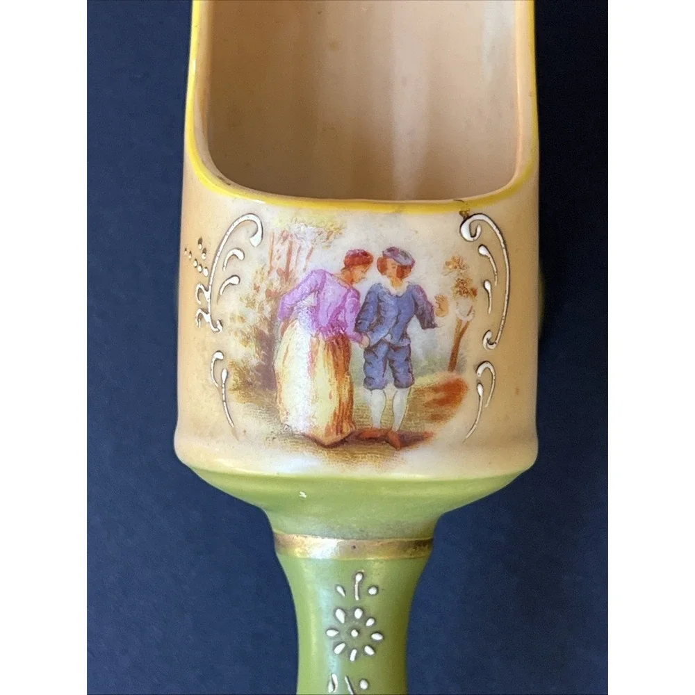 VTG S.G.K. Japan Hand Painted Footed Porcelain Spice Scoop Victorian Scene 5